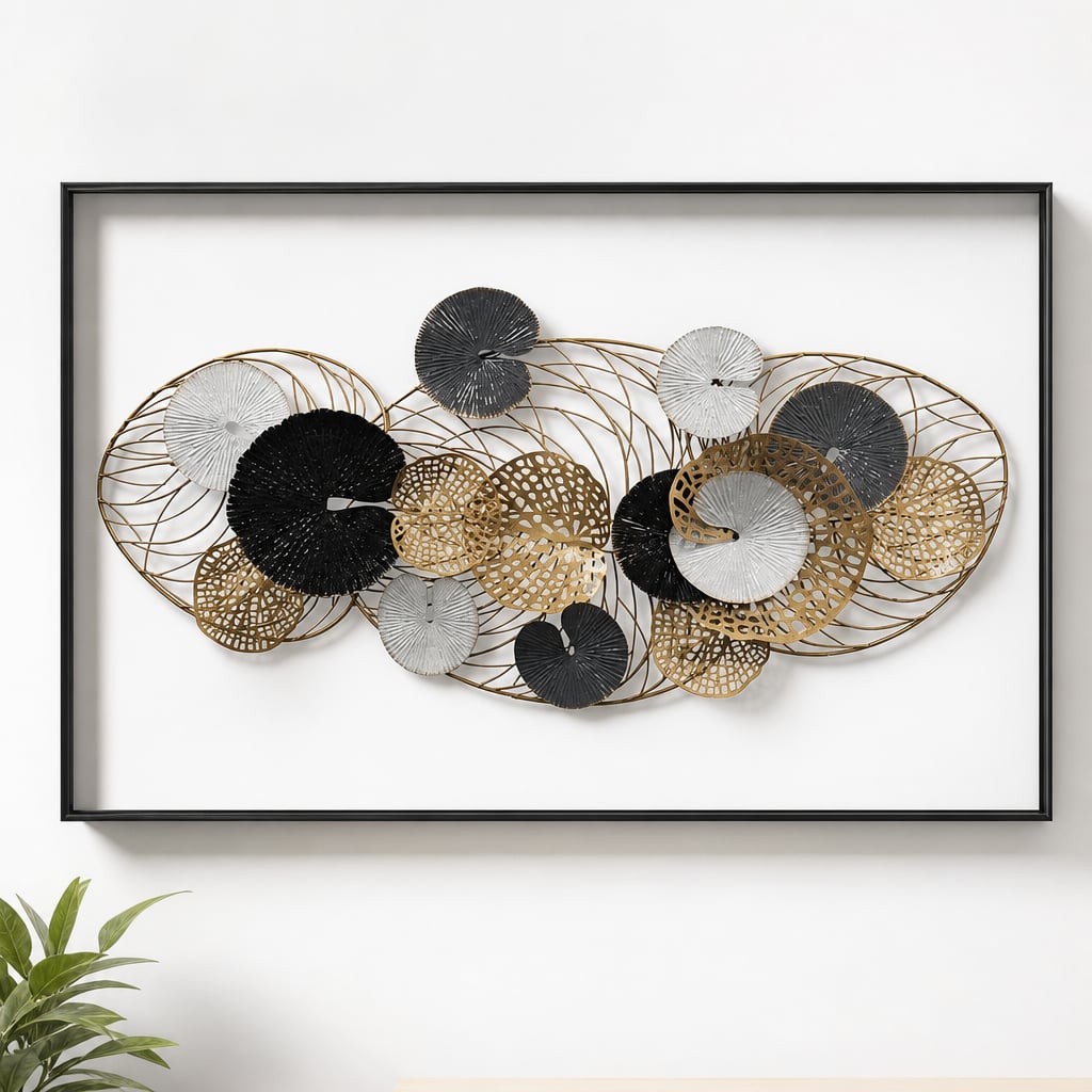 Decoratiune Metalica de Perete LuxCanva® Iron Essence A2026, din Metal, Negru, Gold, Alb, Gri, Auriu, Dimensiune Mare 125 x 55 cm