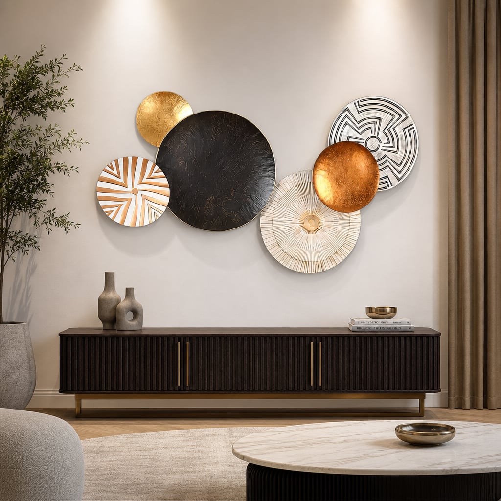 Set 2 Decoratiuni Metalice de Perete LuxCanva® Bronze Mirage A2284, din Metal, Orizontala, Negru, Auriu, Alb, Cupru, Dimensiune Mare 197 x 77 x 14 cm