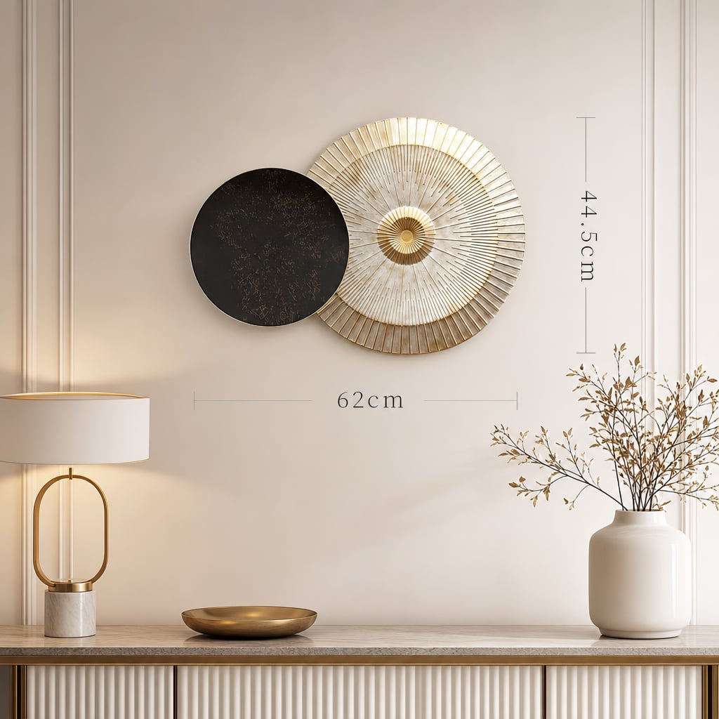 Set 2 Decoratiuni Metalice de Perete LuxCanva® Bronze Mirage A2284, din Metal, Orizontala, Negru, Auriu, Alb, Cupru, Dimensiune Mare 197 x 77 x 14 cm