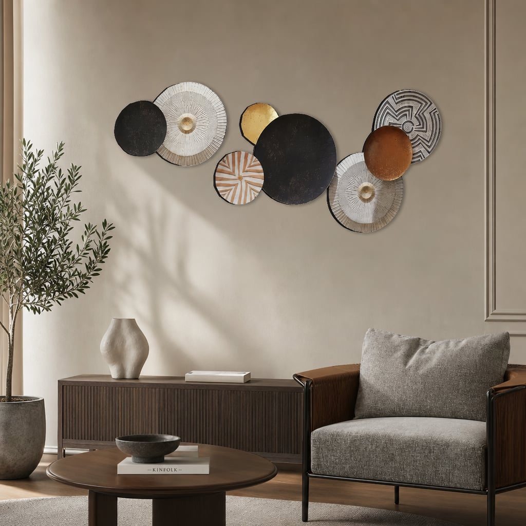Set 2 Decoratiuni Metalice de Perete LuxCanva® Bronze Mirage A2284, din Metal, Orizontala, Negru, Auriu, Alb, Cupru, Dimensiune Mare 197 x 77 x 14 cm