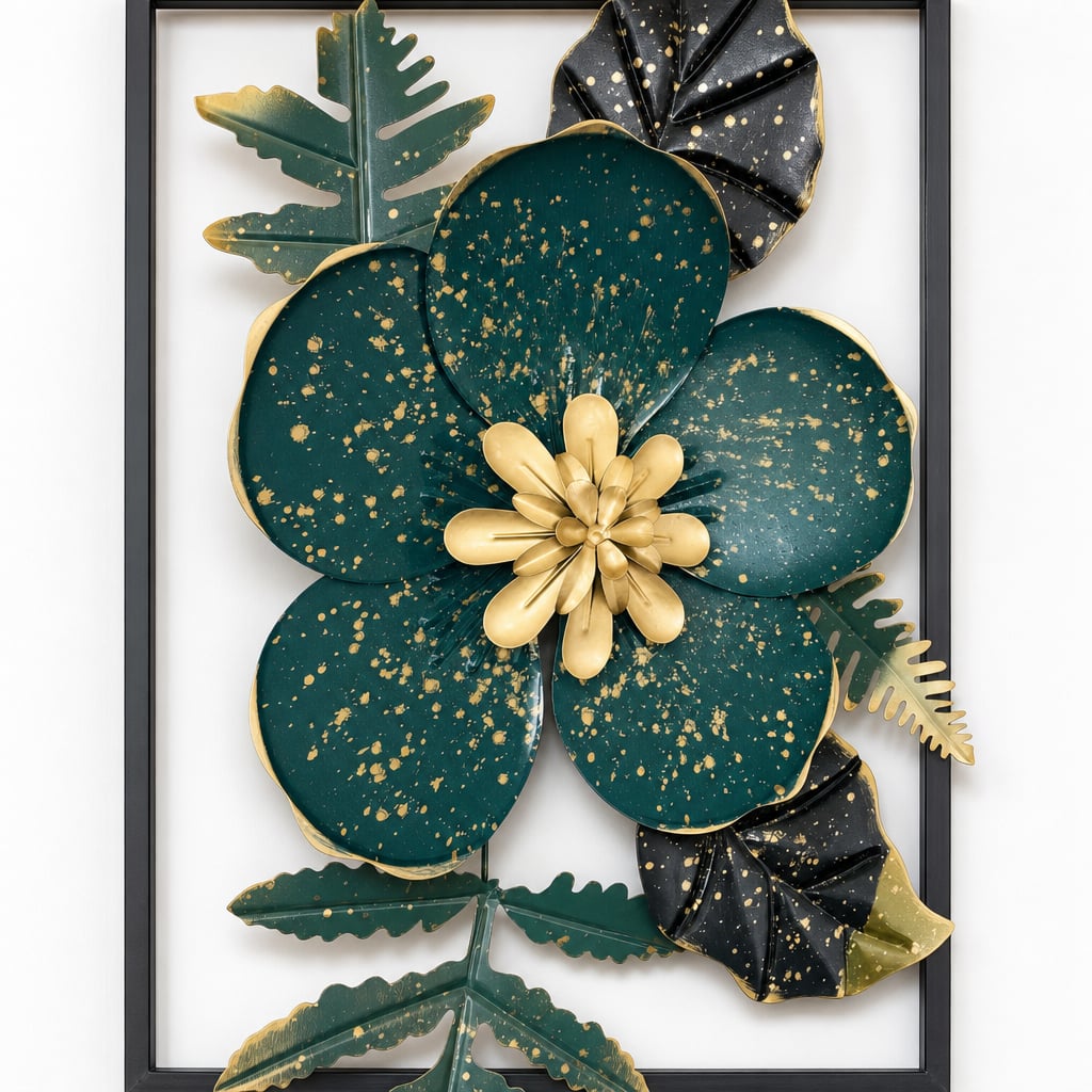 Set 2 Decoratiuni Metalice de Perete LuxCanva® Elisian Garden A2095, din Metal, Verticale, Verde, Alb, Auriu, Dimensiune Mare 31 × 89 cm