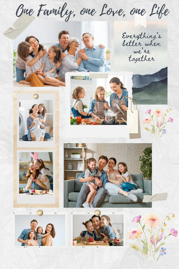 Personalisiertes Leinwandbild mit 7 Familienbildern "Eine Familie, eine Liebe, ein Leben", PS109