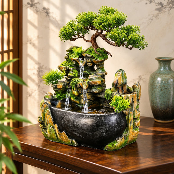 Fantana Decorativa de Interior LuxCanva® Bonsai Zen WF-09, Copac si Cascada, 28 cm