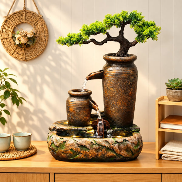Fantana Decorativa de Interior LuxCanva® Bonsai Serenity WF-65, Copac, Inaltime 43 cm