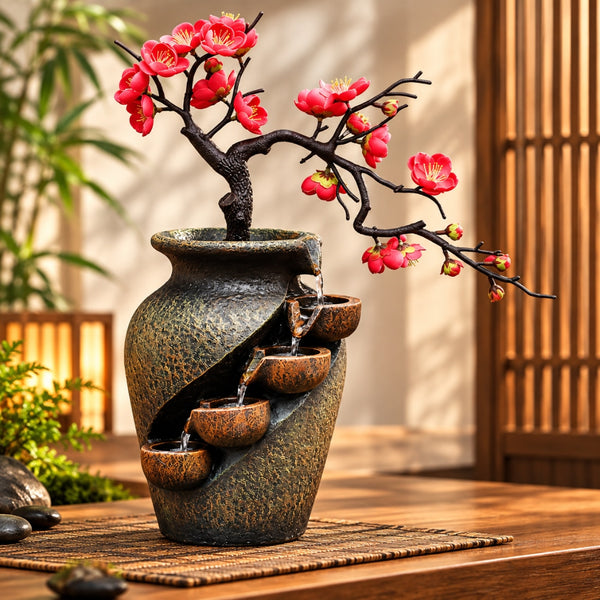 Fantana Decorativa de Interior LuxCanva® Zen Blossom WF-07, cu Flori, Inaltime 40 cm