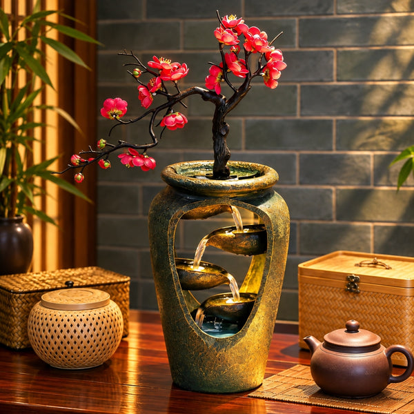 Fantana Decorativa de Interior LuxCanva® Sakura Zen WF-27, cu Flori, Inaltime 50 cm