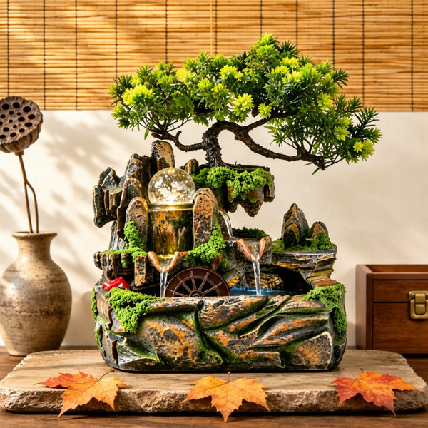 Fantana Decorativa de Interior LuxCanva® Bonsai Crystal WF-67, Copac, LED, Inaltime 28 cm