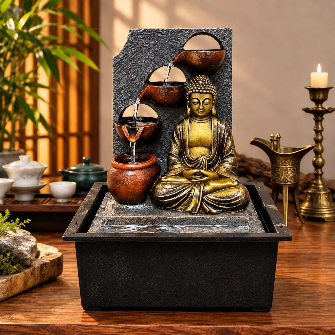 Fantana Decorativa de Interior LuxCanva® Buddha Harmony WF-86, Cascada, LED, 29 cm
