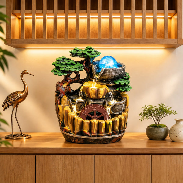 Fantana Decorativa de Interior LuxCanva® Glowing Forest WF-33, Lumina LED, Inaltime 26 cm