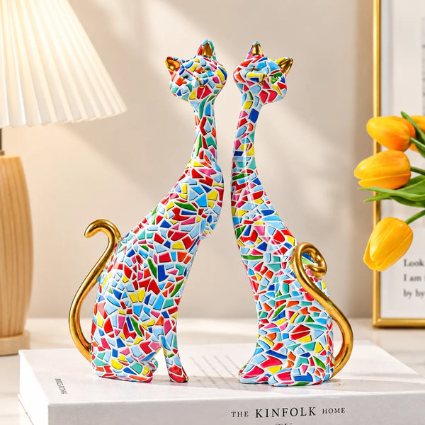 Set 2 Statuete Decorative LuxCanva® Colorful Cats, Pisici Indragostite, Multicolor