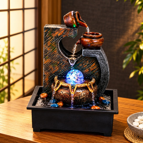 Fantana Decorativa de Interior LuxCanva® Zen Pot WF-38, Cascada, LED, Inaltime 37 cm
