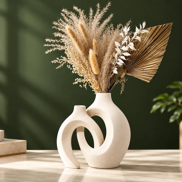 Vaza Decorativa LuxCanva® White Art Vase, Forme Geometrice, Alba, 19 cm