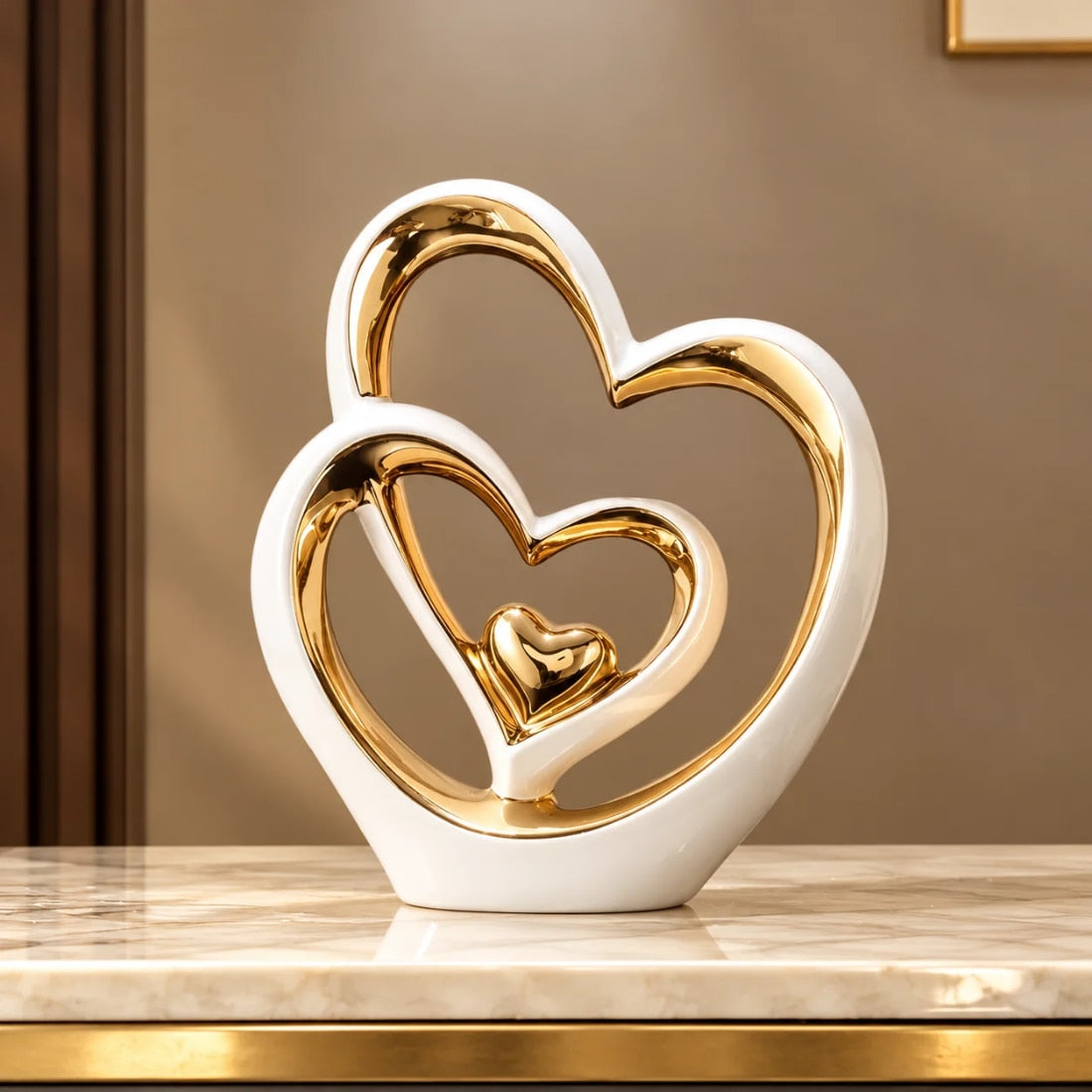 Statueta Decorativa LuxCanva® Love Shaped, Inimi Impletite, Alb si Auriu, 22.5 cm
