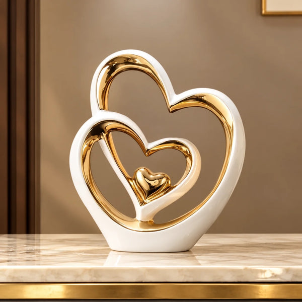Statueta Decorativa LuxCanva® Love Shaped, Inimi Impletite, Alb si Auriu, 22.5 cm