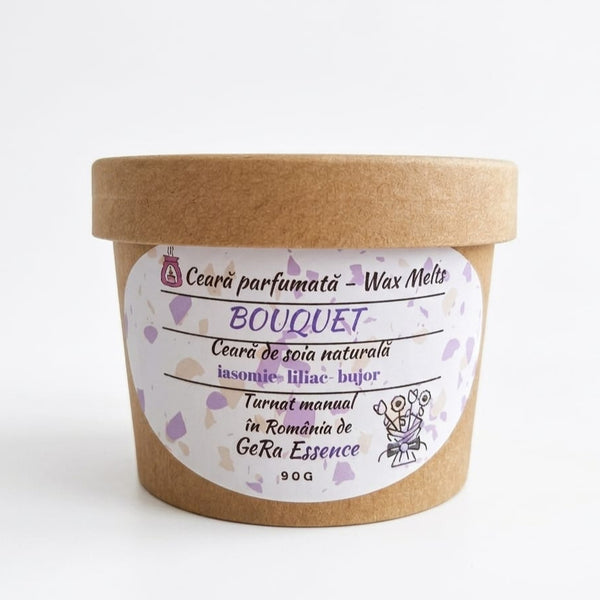 Ceara parfumata/ Wax melts din soia, GeRa Essence, Bouquet - Iasomie, Liliac, Bujor, Zambile, parfum floral, handmade, ceara naturala, 90g