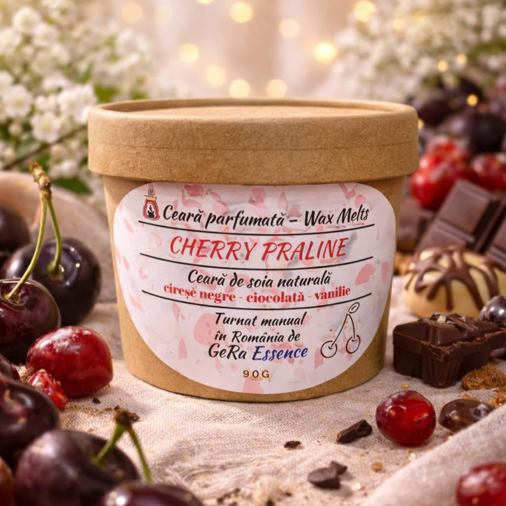 Ceara parfumata/ Wax melts din soia, GeRa Essence, Cherry Praline - Cirese negre, vanilie, ciocolata, gourmand, handmade, ceara naturala, 90g