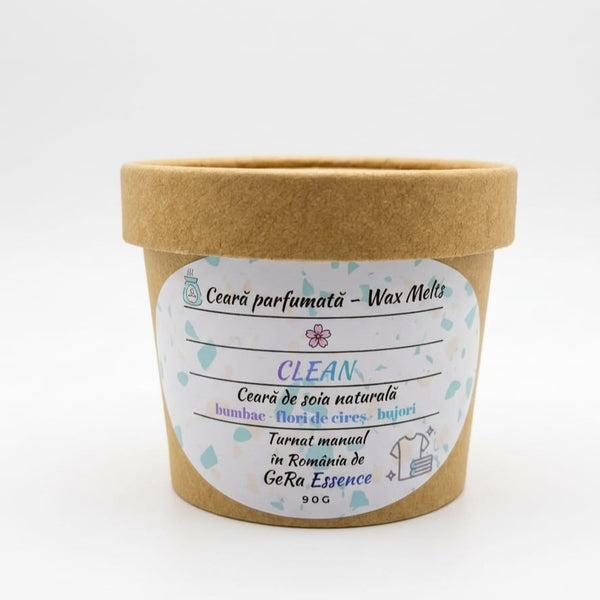Ceara parfumata/ Wax melts din soia, GeRa Essence, Clean - Bumbac, Flori de cires, Bujori, parfum curat, handmade, ceara naturala, 90g
