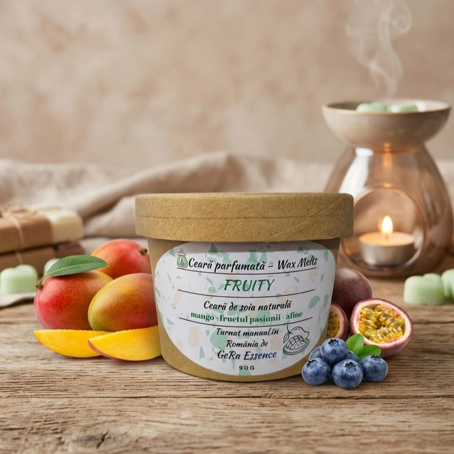 Ceara parfumata/ Wax melts din soia, GeRa Essence, Fruity - Fructul pasiunii, mango, afine, parfum fructat, handmade, ceara naturala, 90 g