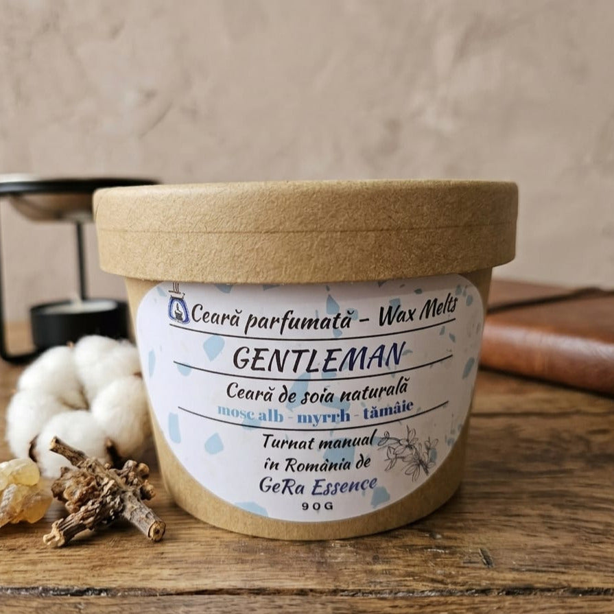 Ceara parfumata/ Wax melts din soia, GeRa Essence, Gentleman - mosc alb, myrrh, tamaie, sofisticat, seducator, handmade, ceara naturala, 90 g