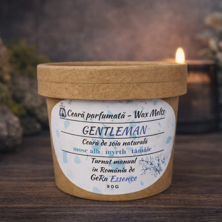 Ceara parfumata/ Wax melts din soia, GeRa Essence, Gentleman - mosc alb, myrrh, tamaie, sofisticat, seducator, handmade, ceara naturala, 90 g