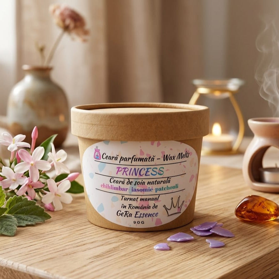 Ceara parfumata/ Wax melts din soia, GeRa Essence, Princess - Chihlimbar, Iasomie, Patchouli, parfum senzual, feminin, handmade, ceara naturala, 90 g